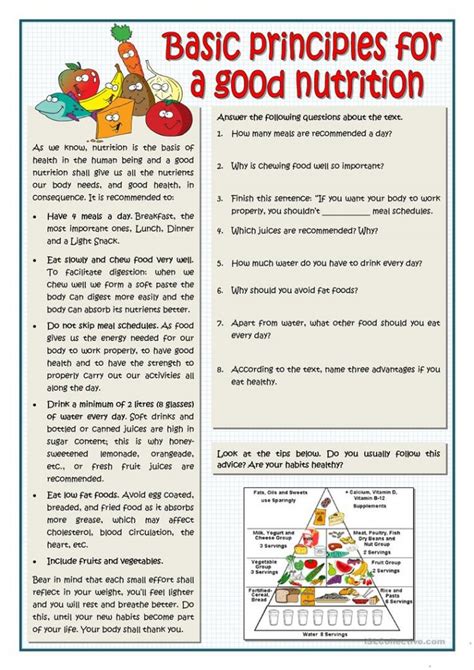 basic principles   good nutrition worksheet  esl printable