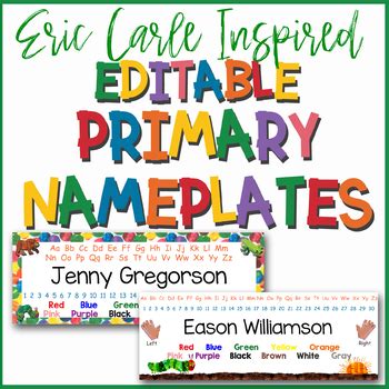 eric carle inspired classroom editable primary  plates  desk tags