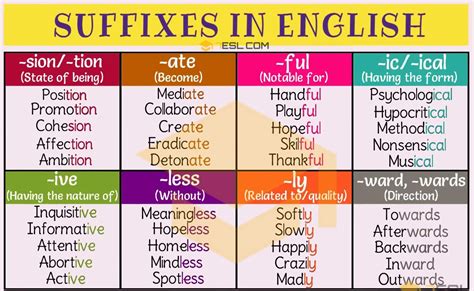 suffix  common suffixes  meaning great examples esl