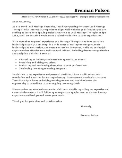 best lead massage therapist cover letter examples livecareer