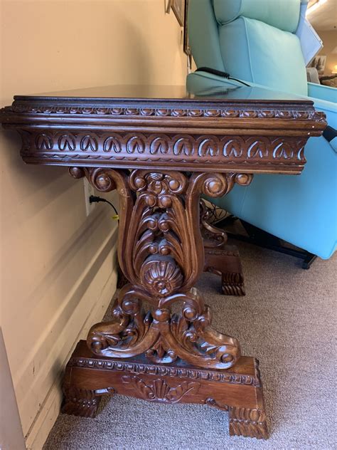 ornate carved accent table delmarva furniture consignment
