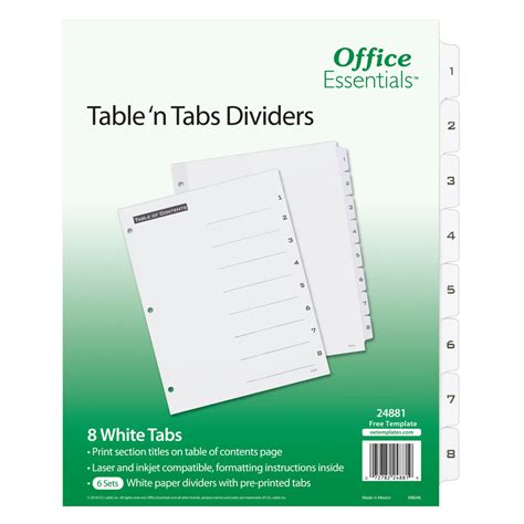 avery table  tabs white tab numbered dividers tabs avery