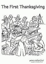 Thanksgiving Coloring Pages First Pilgrims Color Drawing Feast Adults Native Americans Printable Dinner Print Adult Book Printables Kids Cartoon Sheets sketch template