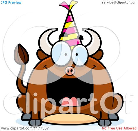 cartoon   happy birthday bull wearing  party hat royalty  vector clipart  cory