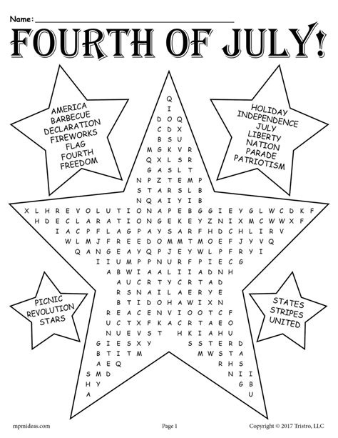 printable fourth  july word search supplyme