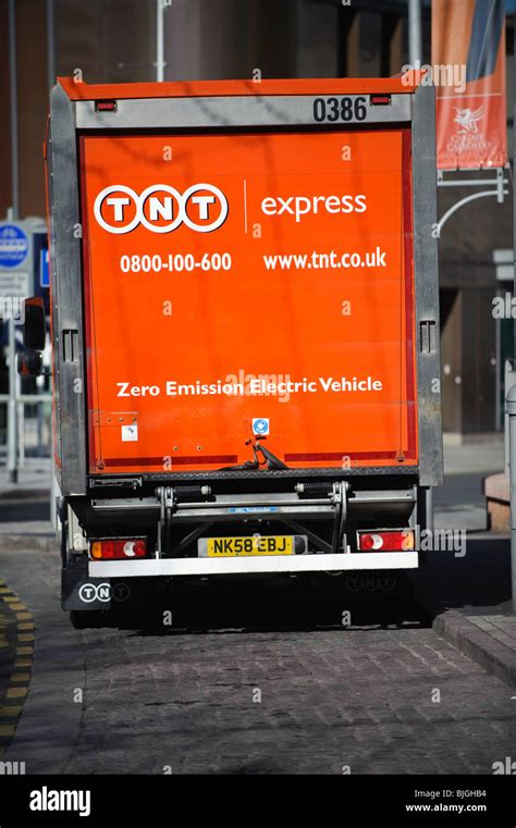 tnt express logistics  emissions electric powered delivery truck lorry  cardiff wales uk