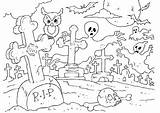 Halloween Coloring Graveyard Pages Printable sketch template