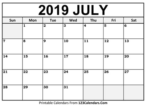 printable july  calendar templates calendarscom