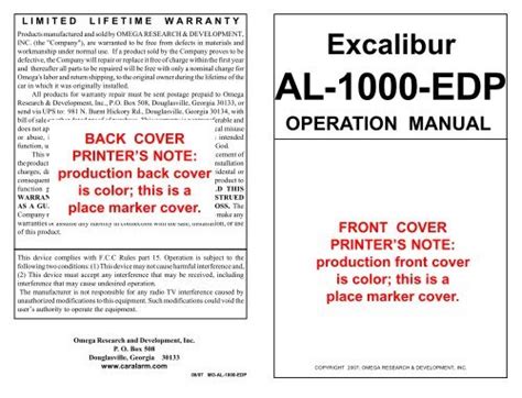 excalibur al  edp operation manual front car alarm