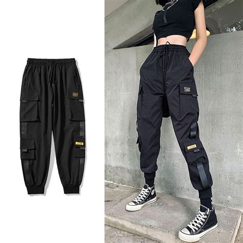 2021 Streetwear Black Pants Women Korean Style Elastic Waist Sweatpants