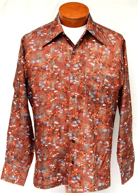 vintage  mens disco shirt abstract brown graphic polyester etsy
