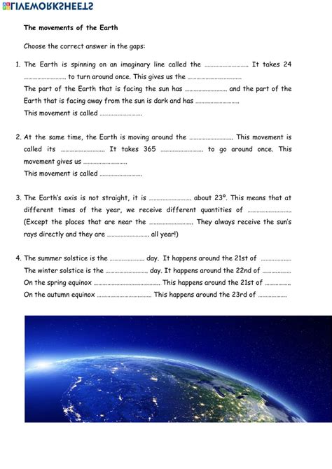 movements   earth worksheet