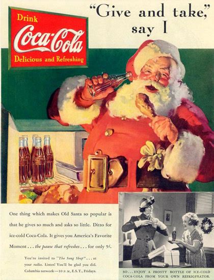 Coca Cola Old Santa At The Refrigerator 1937 Mad Men Art