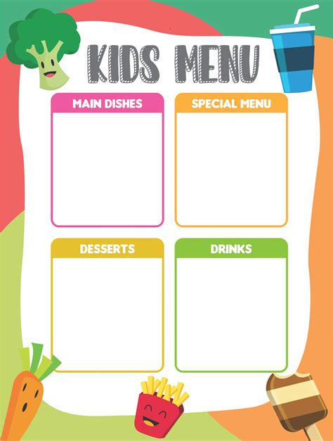 blank menu  kids