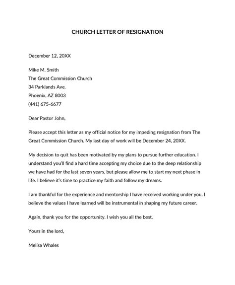 church resignation letter samples religious group