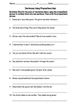 question quiz  prepositional phrases students  read