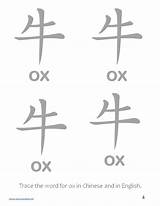 Ox Chinese Year Sheets Activity Printable English Zodiac Children Trace Tracing Words sketch template