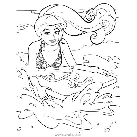 barbie mermaid  surfing coloring pages xcoloringscom