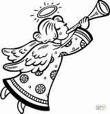 Angel Coloring Christmas Pages Blows Horn Drawing Printable sketch template