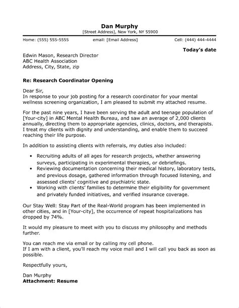 research cover letter sample