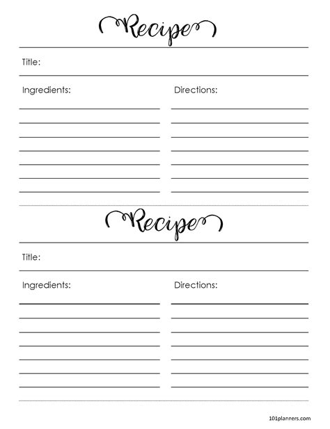 full page recipe template  word