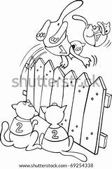 Jumping Coloring Cats Above Fence Illustration Book Shutterstock Search sketch template