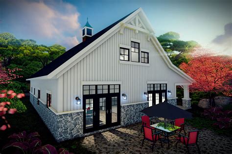 modern farmhouse barndominium plan  tall ceilings  oversized