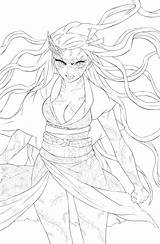 Nezuko Demon Kimetsu Yaiba Drawings Lineart Kamado Sketches Witch Mu Kawaii Tanjiro 塗り絵 sketch template