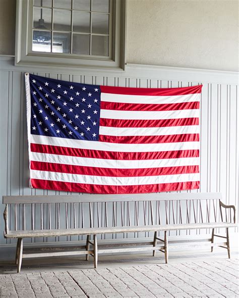 american flag hanging   wall    bench