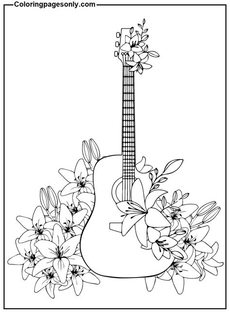 acoustic guitar coloring page  printable coloring pages
