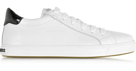 dsquared tennis club white leather  black patent leather mens sneaker  white  men lyst