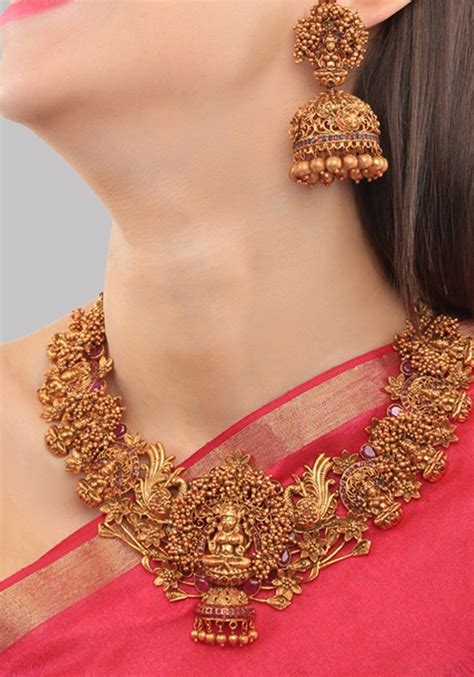 buy gold plated south indian lakshmi temple jewelry necklace set