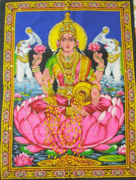 hindu goddess of wealth lakshmi laxmi wall hanging sequin tapestry