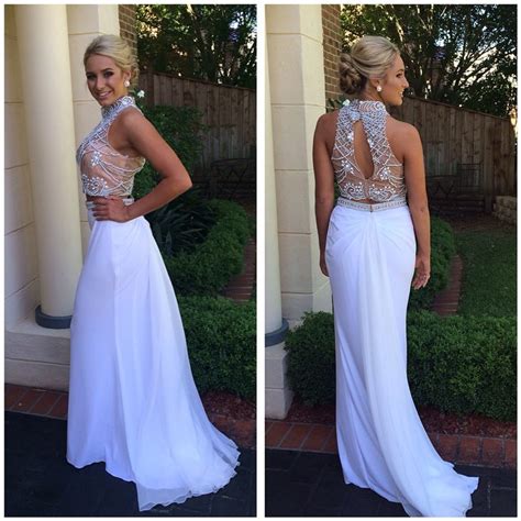 2016 prom dresses sexy white two 2 pieces mermaid sheer rhinestones crystal hollow back formal