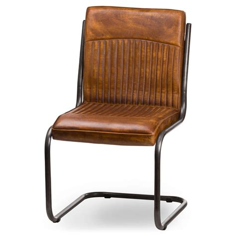antique style vintage retro ribbed brown leather dining chair industrial