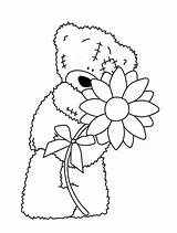 Bear Teddy Holding Bears Drawing Flowers Heart Coloring Teddybear Pages Getdrawings sketch template
