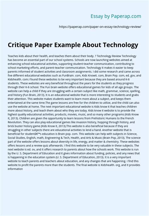 critique paper   technology  essay