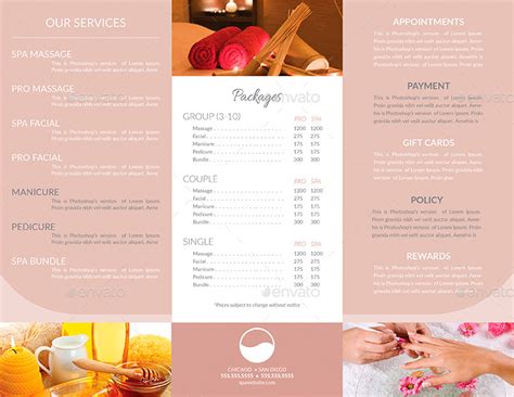 spa menu designs  examples