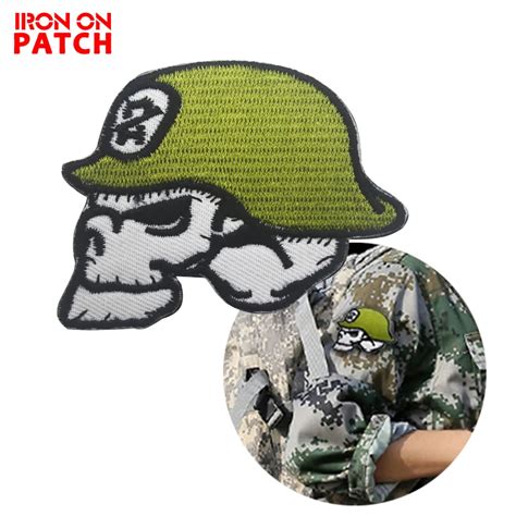 Embroidery Soldier Patch Skeleton Helmet Skull Tactical Badge Hook