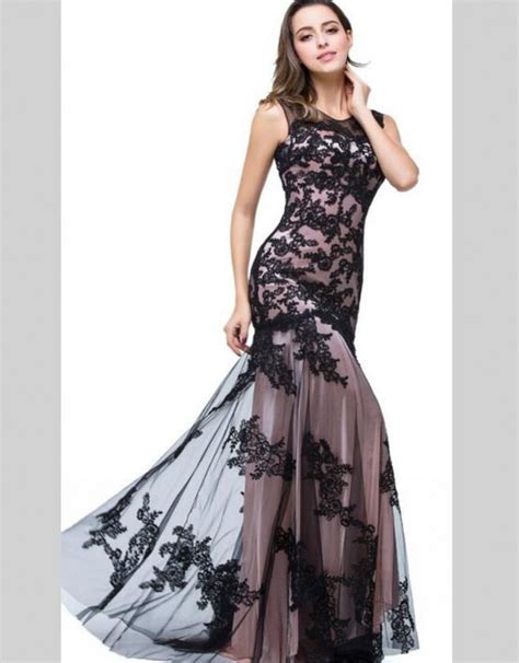 Long Black Lace Mermaid Prom Dresses 2016 Elegant Cheap Formal Evening
