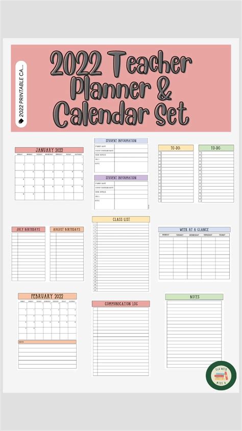 printable calendar  teacher planner set artofit