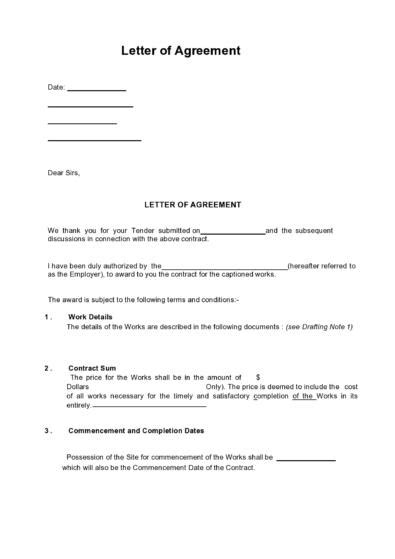 sample letter  agreement template