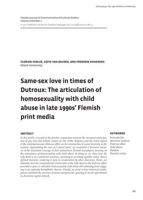 pdf same sex love in times of dutroux the articulation of