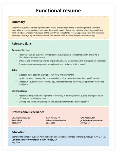 functional resume template examples  writing guide
