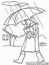 Deszczu Deszcz Kolorowanka Ulicy Chodzenie Chłopiec sketch template