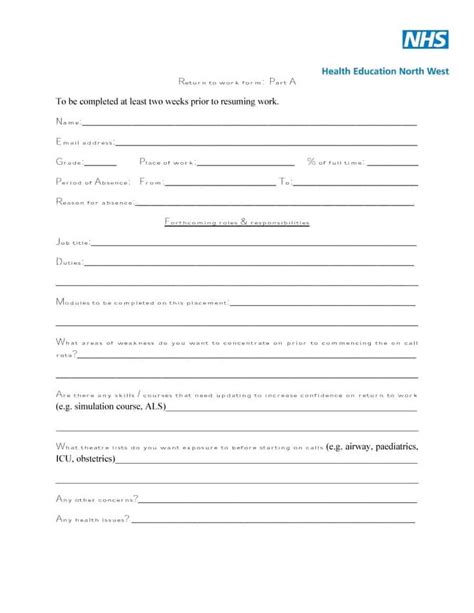 return  work work release forms printable templates return