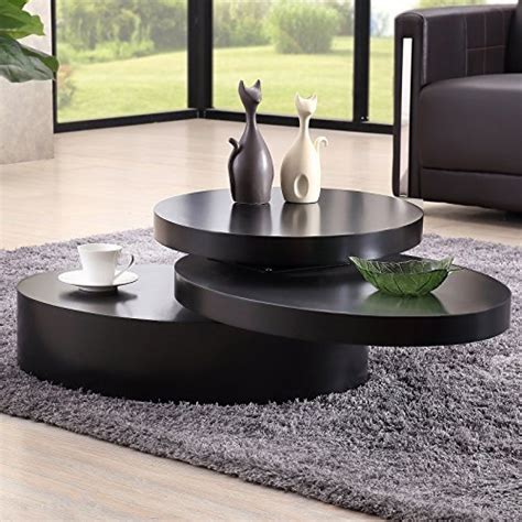 Uenjoy Black Round Coffee Table Rotating Contemporary Modern Living