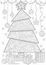 Christmas Doodle Tree Colouring Pages Village Activity Explore Kids sketch template