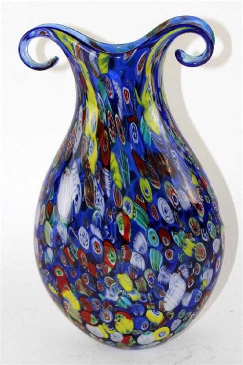 Vintage Murano Glass Blue Millefiori Vase