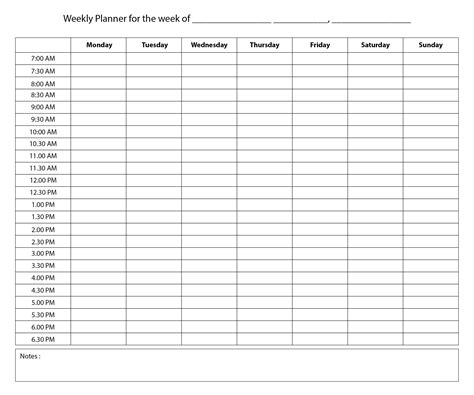 hourly weekly planner printable